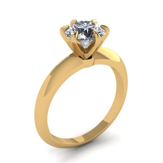 Round diamond 6-prong engagement ring in Yellow Gold,  Enlarge image 4