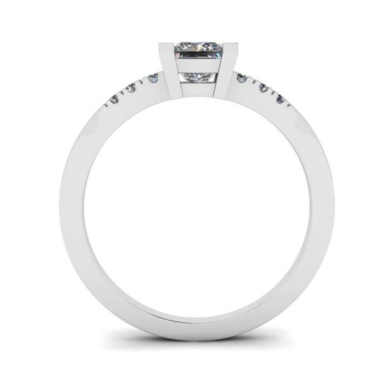 Princess Cut Diamond Ring with 3 Small Side Diamonds,  Enlarge image 2