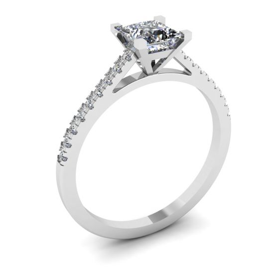 Princess Cut Scalloped Pave Engagement Ring,  Enlarge image 4