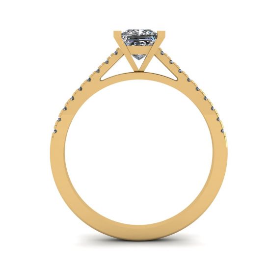 Princess Cut Scalloped Pave Engagement Ring Yellow Gold,  Enlarge image 2