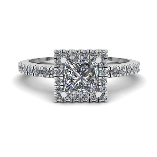 Princess-Cut Floating Halo Diamond Engagement Ring, Enlarge image 1