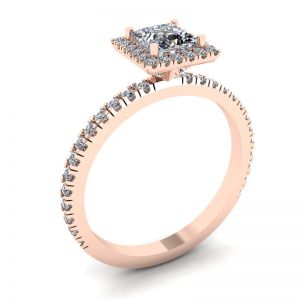 Princess-Cut Floating Halo Diamond Engagement Ring Rose Gold - Photo 3