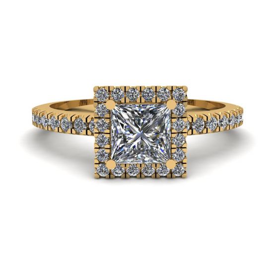 Princess-Cut Floating Halo Diamond Engagement Ring Yellow Gold, Enlarge image 1