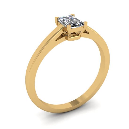 Classic Emerald Cut Diamond Solitaire Ring  Yellow Gold,  Enlarge image 4