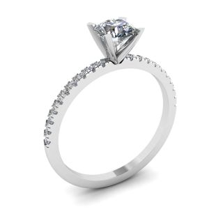 Classic Round Diamond Ring with thin side pave White Gold - Photo 3