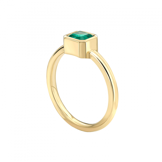Stylish Square Emerald Ring in 18K Yellow Gold,  Enlarge image 2