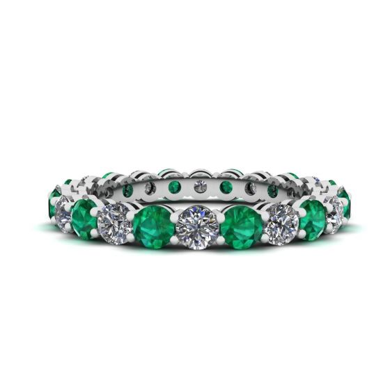 Classic 3 mm Emerald and Diamond Eternity Ring, Enlarge image 1
