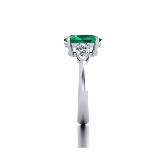 Oval Emerald with Side Pear Diamond Ring,  Enlarge image 3
