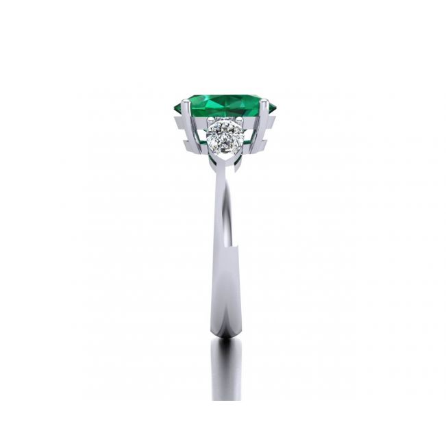 Oval Emerald with Side Pear Diamond Ring - Photo 2