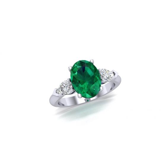 Oval Emerald with Side Pear Diamond Ring, Enlarge image 1
