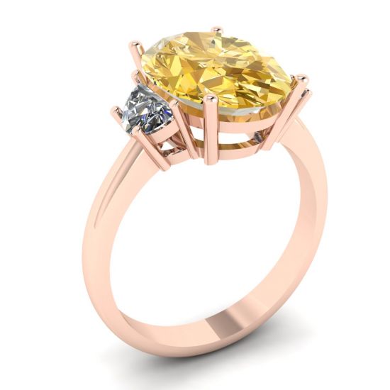 Oval Yellow Diamond with Side Half-Moon White Diamonds Rose Gold,  Enlarge image 4