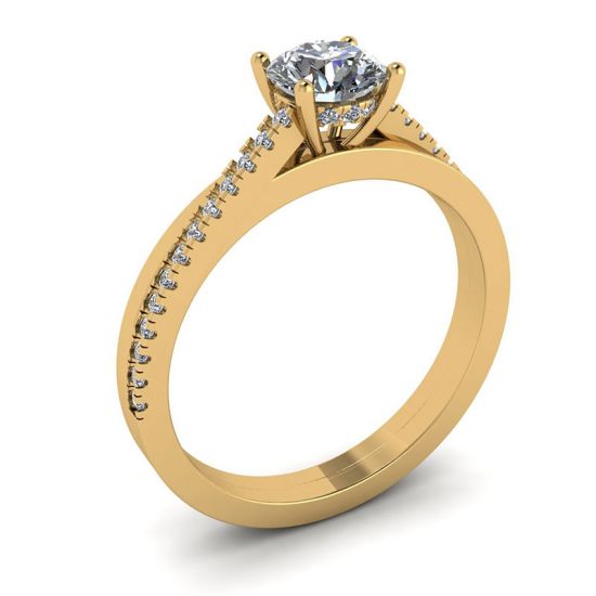 Asymmetrical Side Pave Engagement Ring Yellow Gold,  Enlarge image 4
