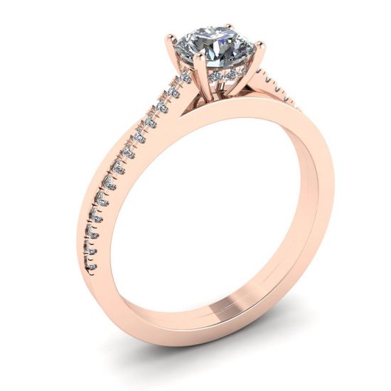 Asymmetrical Side Pave Engagement Ring Rose Gold,  Enlarge image 4