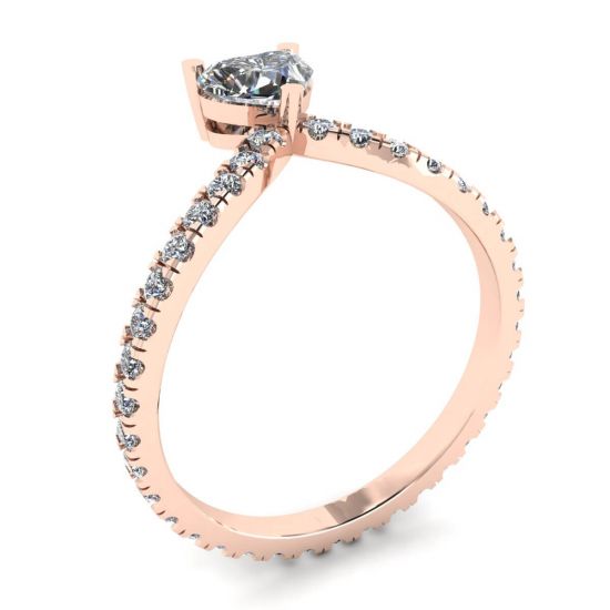 Small Heart Diamond and Pave Ring Rose Gold,  Enlarge image 4