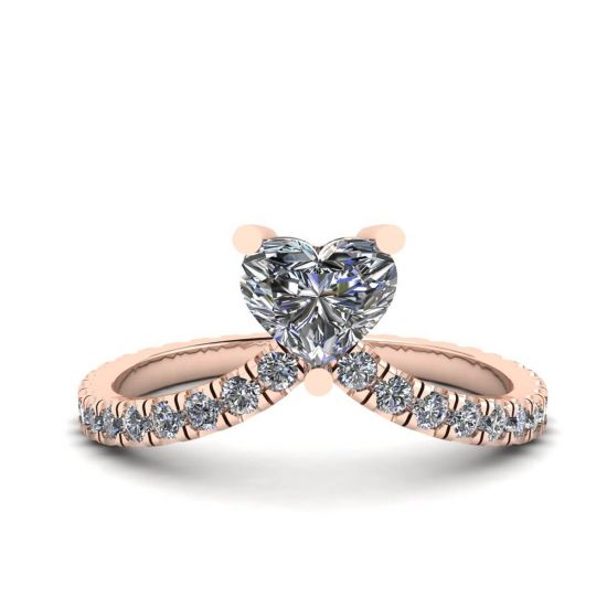 Small Heart Diamond and Pave Ring Rose Gold