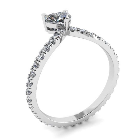 Small Heart Diamond and Pave Ring White Gold,  Enlarge image 4