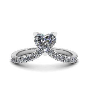 Small Heart Diamond and Pave Ring White Gold