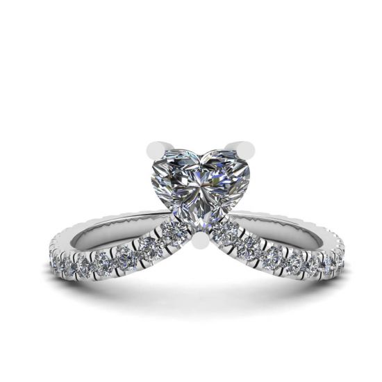 Small Heart Diamond and Pave Ring White Gold, Image 1