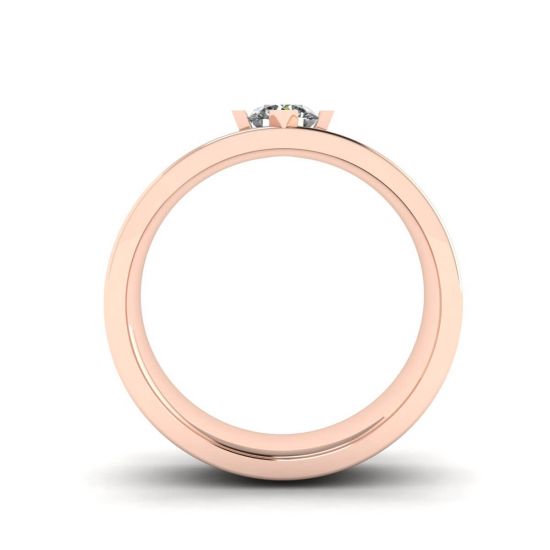 Flat Wedding Ring with a Diamond Rose Gold,  Enlarge image 2