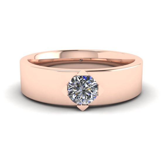 Flat Wedding Ring with a Diamond Rose Gold
