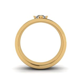 Flat Wedding Ring with a Diamond Yellow Gold - Photo 1