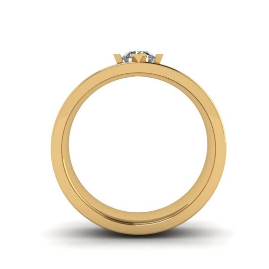 Flat Wedding Ring with a Diamond Yellow Gold,  Enlarge image 2