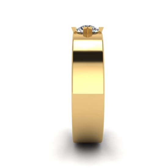 Flat Wedding Ring with a Diamond Yellow Gold,  Enlarge image 3