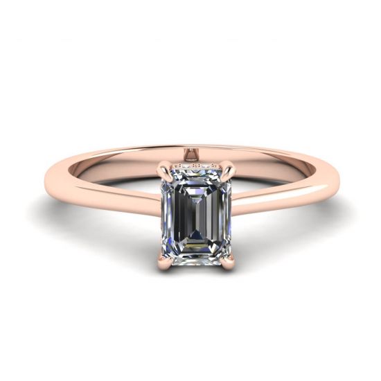 Emerald Cut Diamond Ring with Hidden Pave Rose Gold, Image 1