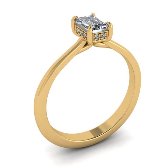 Emerald Cut Diamond Ring with Hidden Pave Yellow Gold,  Enlarge image 4