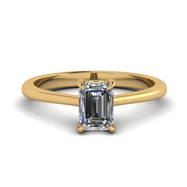 Emerald Cut Diamond Ring with Hidden Pave Yellow Gold