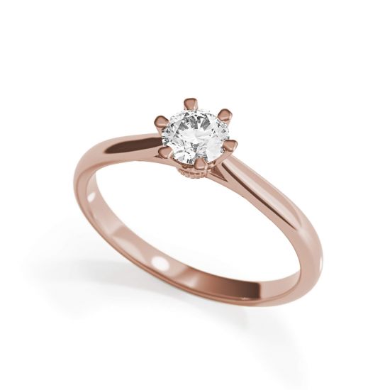 Crown diamond 6-prong engagement ring in rose gold,  Enlarge image 4