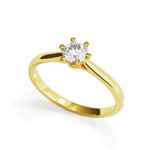 Crown diamond 6-prong engagement ring in yellow gold - Photo 3