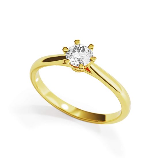 Crown diamond 6-prong engagement ring in yellow gold,  Enlarge image 4
