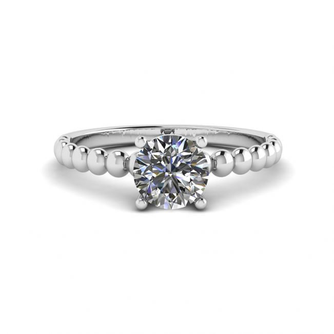Round Diamond Solitaire on Beaded Ring in White Gold