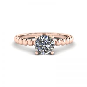 Round Diamond Solitaire on Beaded Ring in Rose Gold