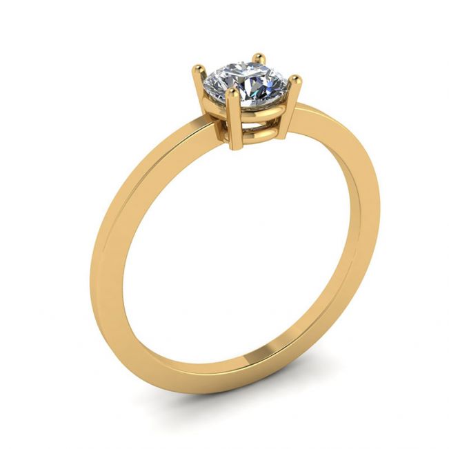 Round Diamond Solitaire Simple 18K Yellow Gold Ring - Photo 3