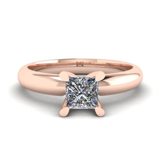 Rose Gold Ring with Princess Cut Diamond, Enlarge image 1