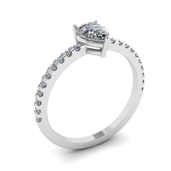 Pear Diamond Ring with Side Pave White Gold,  Enlarge image 4