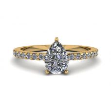 Pear Diamond Ring with Side Pave Yellow Gold