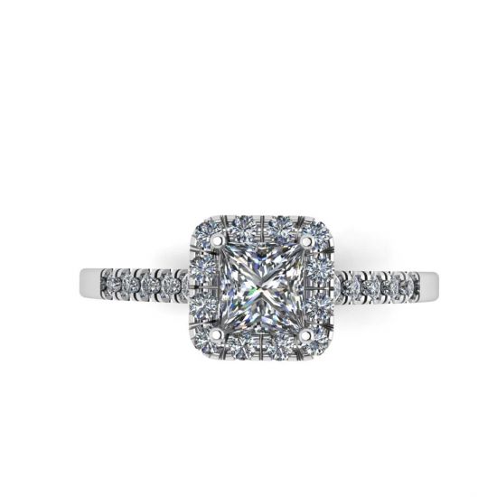 Princess-Cut Floating Halo Diamond Engagement Ring, Enlarge image 1