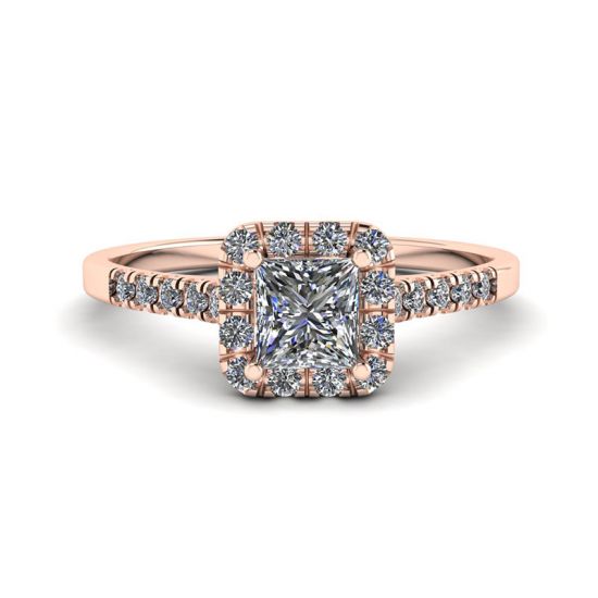 Halo Princess Cut Diamond Ring in Rose Gold, Enlarge image 1