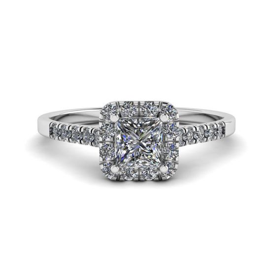 Halo Princess Cut Diamond Ring, Enlarge image 1