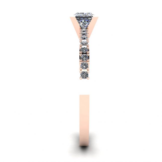 Princess Cut Diamond Ring in V with Side Pave Rose Gold - Photo 2