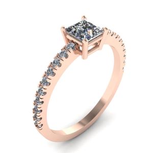 Princess Cut Diamond Ring with Side Pave in 18K Rose Gold - Photo 3