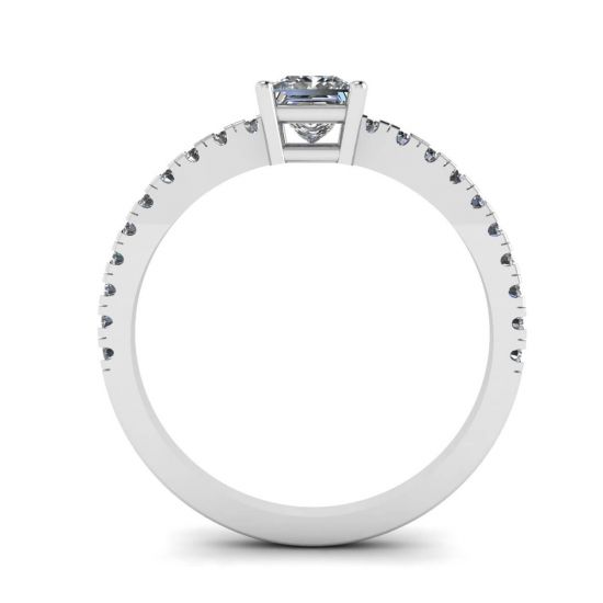 Princess Cut Diamond Ring with Side Pave,  Enlarge image 2