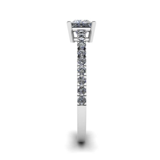 Princess Cut Diamond Ring with Side Pave,  Enlarge image 3