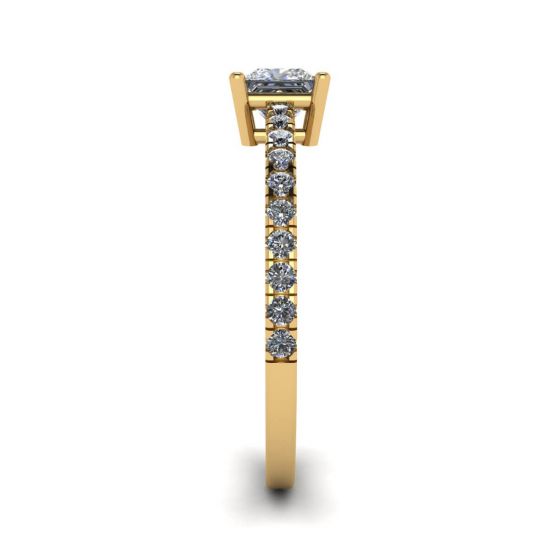Princess Cut Diamond Ring with Side Pave in 18K Yellow Gold,  Enlarge image 3
