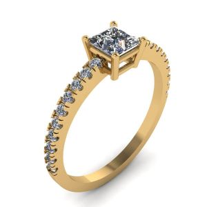 Princess Cut Diamond Ring with Side Pave in 18K Yellow Gold - Photo 3