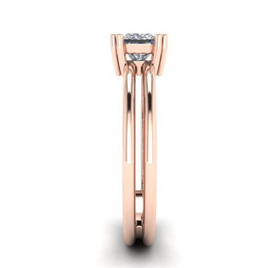 Contemporary Princess Cut Engagement Double Ring Rose Gold,  Enlarge image 3