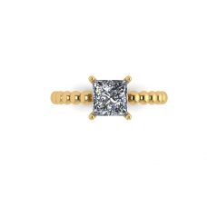 Bearded Ring with Princess Cut Diamond in 18K Yellow Gold